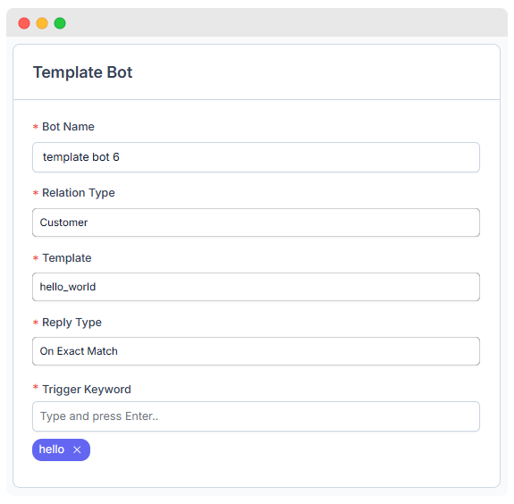Create New Template Bot Form